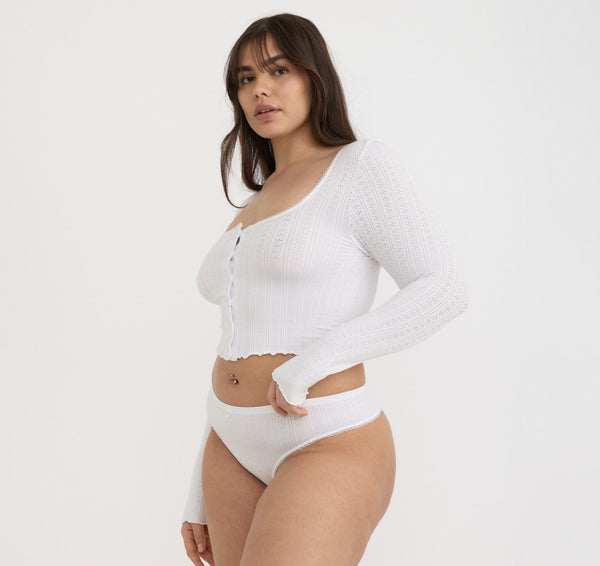 Organic Basics Pointelle Cardigan White