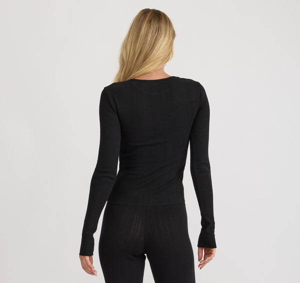 Organic Basics Pointelle Long Sleeve Tee Black