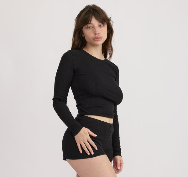 Organic Basics Pointelle Long Sleeve Tee Black