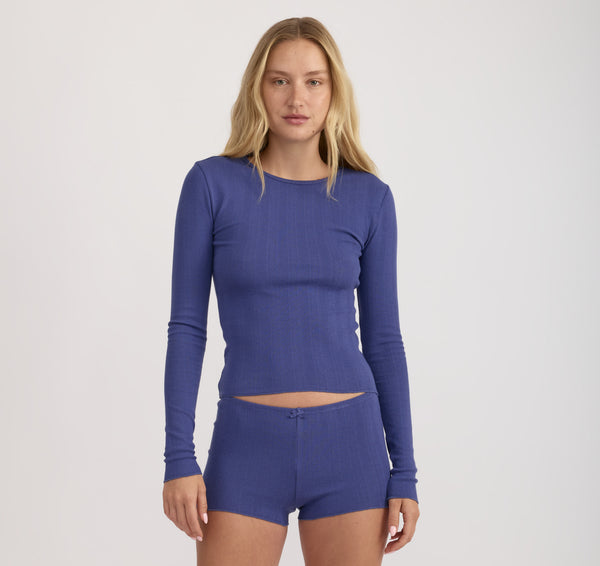organic basics Pointelle Long Sleeve Tee Eclipse