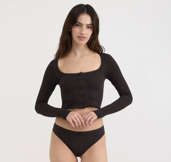 Organic Basics Pointelle Thong Black