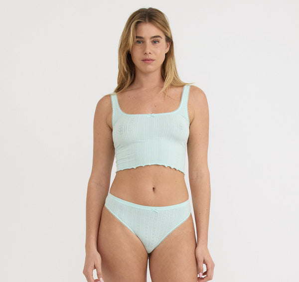 Organic Basics Pointelle Thong Soft Blue
