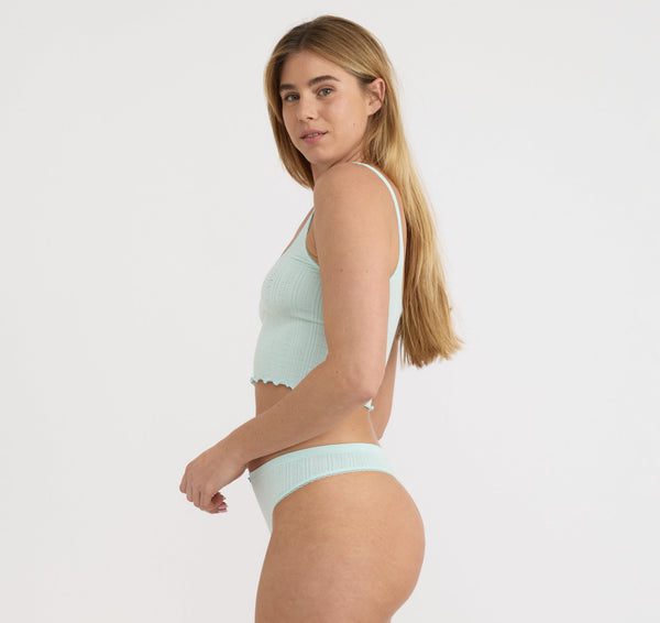 organic basics Pointelle Thong Soft Blue