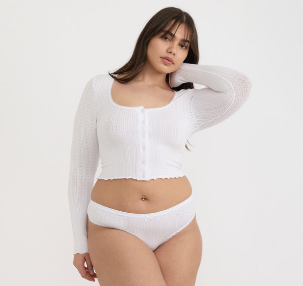 Organic Basics Pointelle Thong White