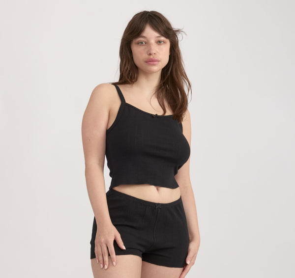organic basics Pointelle Top Black