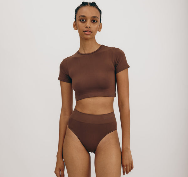 organic basics Smooth High-Leg Briefs Walnut