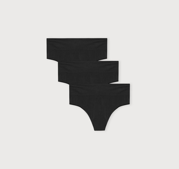 organic basics Smooth Thong 3-Pack Black