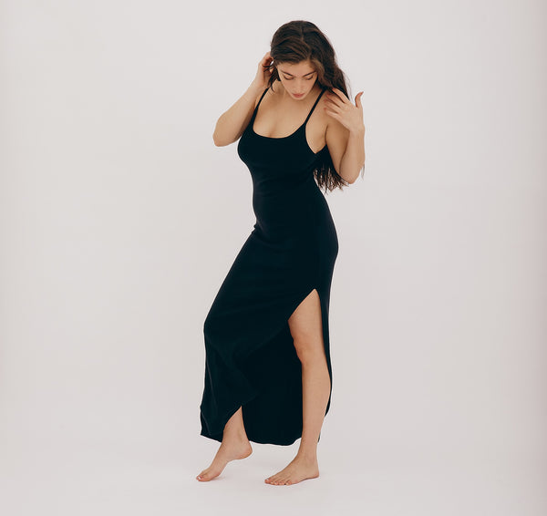 organic basics Soft Knit Maxi Slip Dress Black