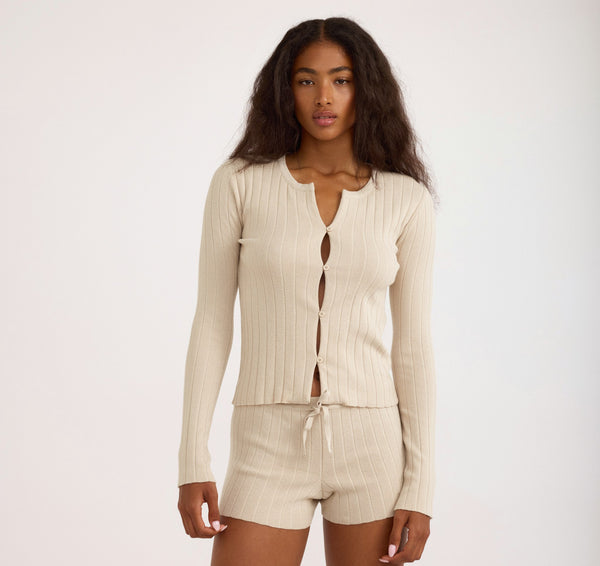 Organic Basics Soft Knit Rib Cardigan Sandstone