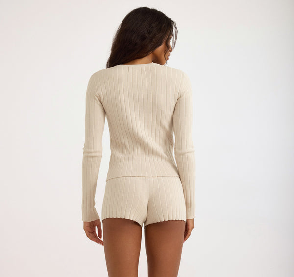 Organic Basics Soft Knit Rib Cardigan Sandstone