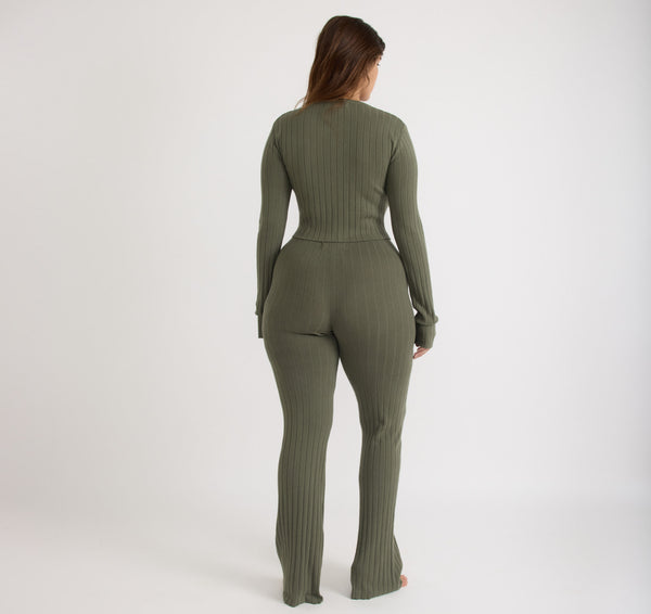 Organic Basics Soft Knit Rib Crop Cardigan Thyme