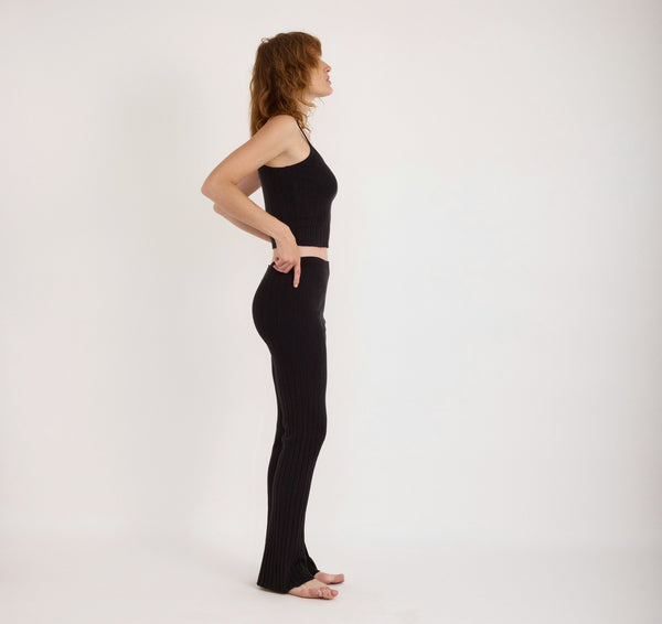 Organic Basics Soft Knit Rib Flare Pants Black
