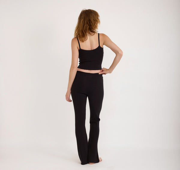 Organic Basics Soft Knit Rib Flare Pants Black