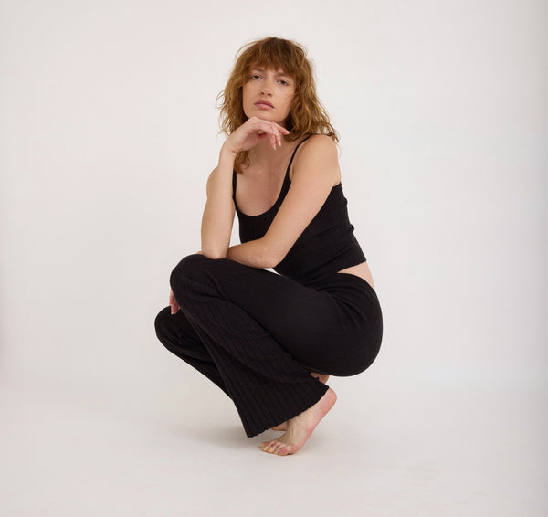 Organic Basics Soft Knit Rib Flare Pants Black