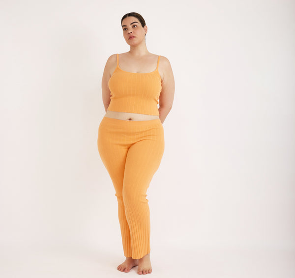 Organic Basics Soft Knit Rib Flare Pants Papaya