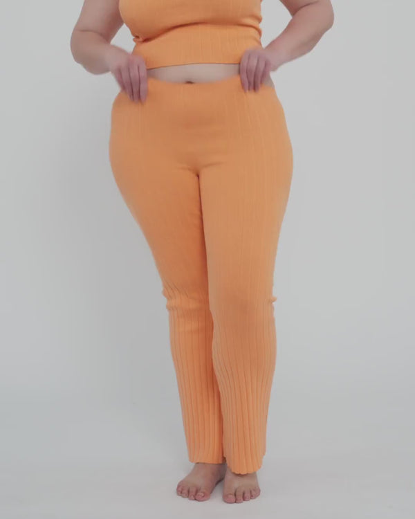 Organic Basics Soft Knit Rib Flare Pants Papaya