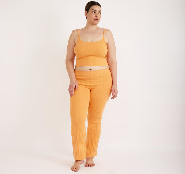 organic basics Soft Knit Rib Flare Pants Papaya