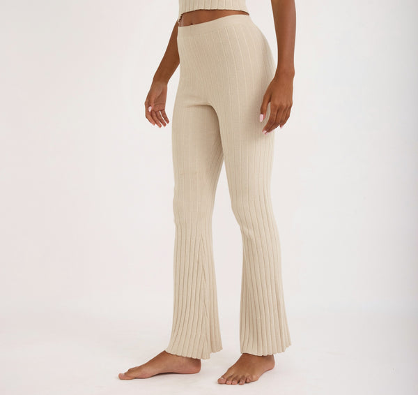 Organic Basics Soft Knit Rib Flare Pants Sandstone