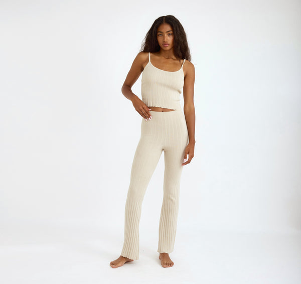 organic basics Soft Knit Rib Flare Pants Sandstone