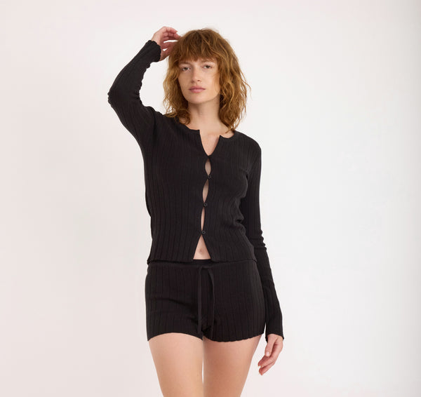 organic basics Soft Knit Rib Shorts Black
