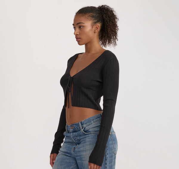Organic Basics Soft Knit Rib Tie Cardigan Black