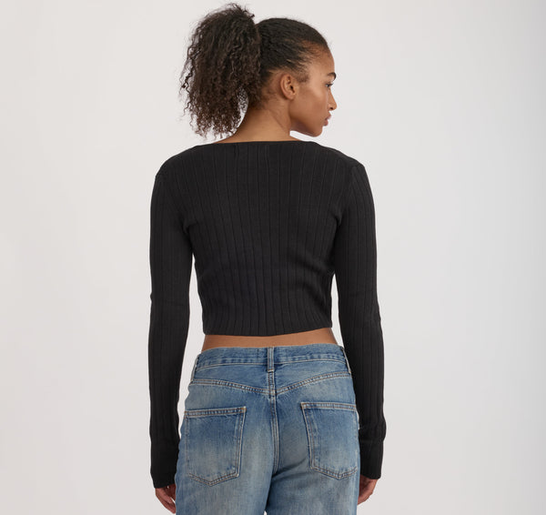 Organic Basics Soft Knit Rib Tie Cardigan Black