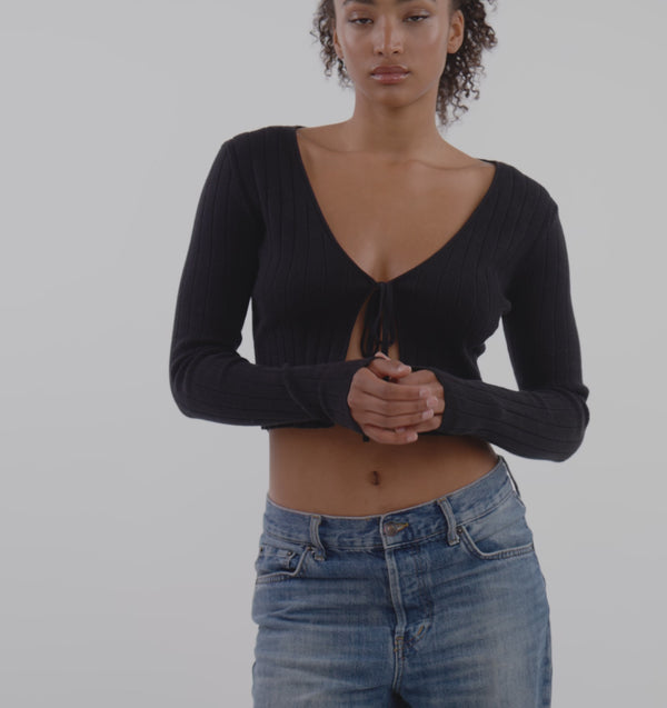 Organic Basics Soft Knit Rib Tie Cardigan Black