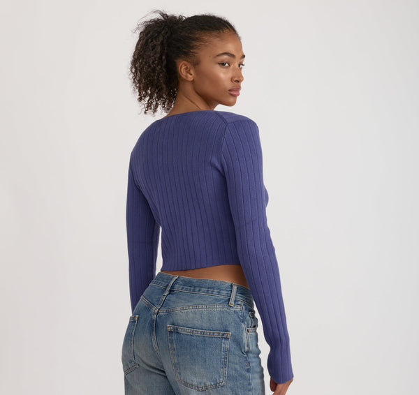Organic Basics Soft Knit Rib Tie Cardigan Eclipse