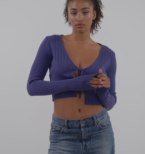 Organic Basics Soft Knit Rib Tie Cardigan Eclipse