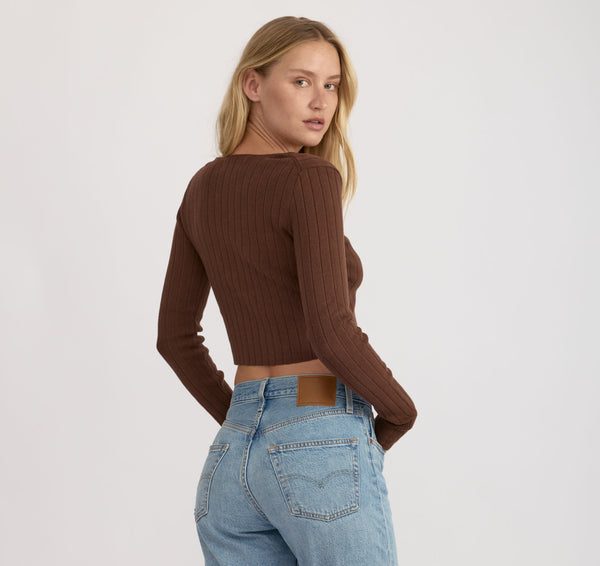 Organic Basics Soft Knit Rib Tie Cardigan Walnut