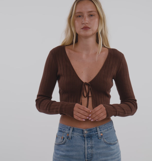 Organic Basics Soft Knit Rib Tie Cardigan Walnut