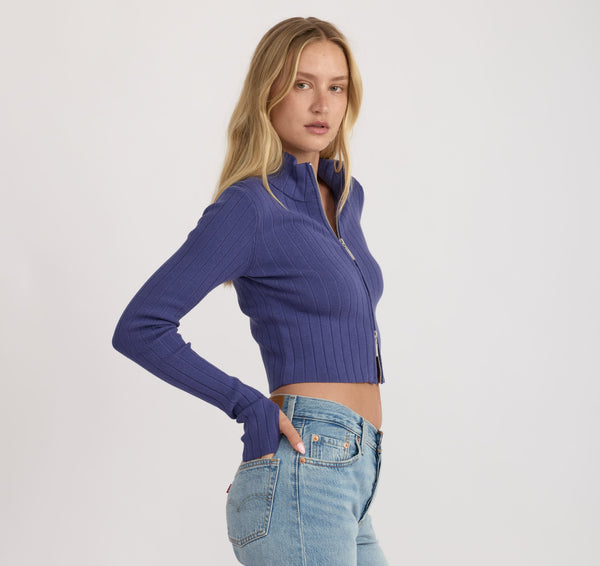 Organic Basics Soft Knit Rib Track Jacket Eclipse