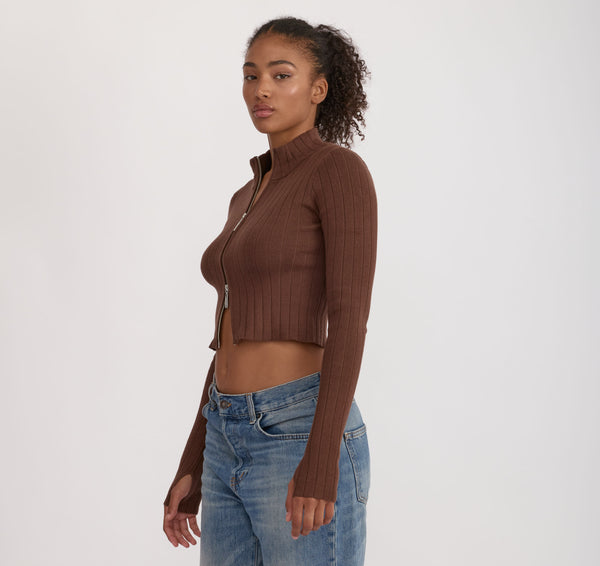 Organic Basics Soft Knit Rib Track Jacket Walnut