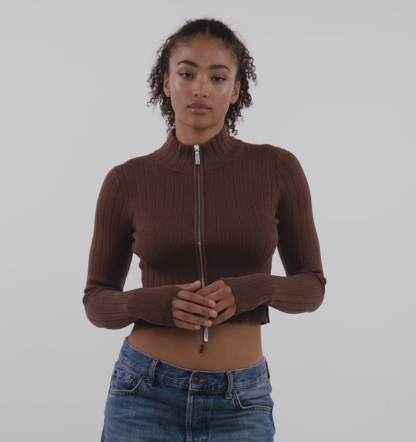 Organic Basics Soft Knit Rib Track Jacket Walnut