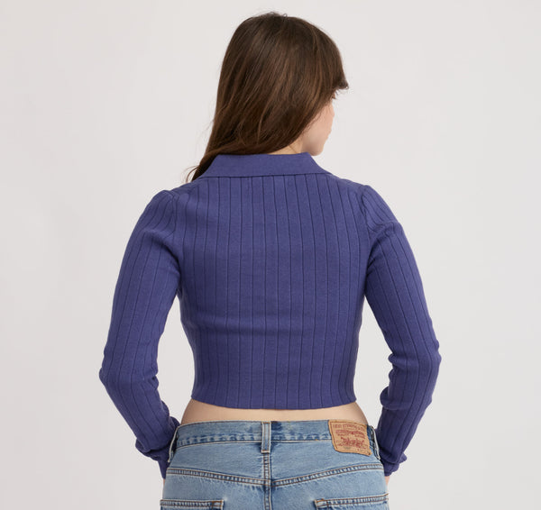 Organic Basics Soft Knit Rib V-Neck Polo Eclipse