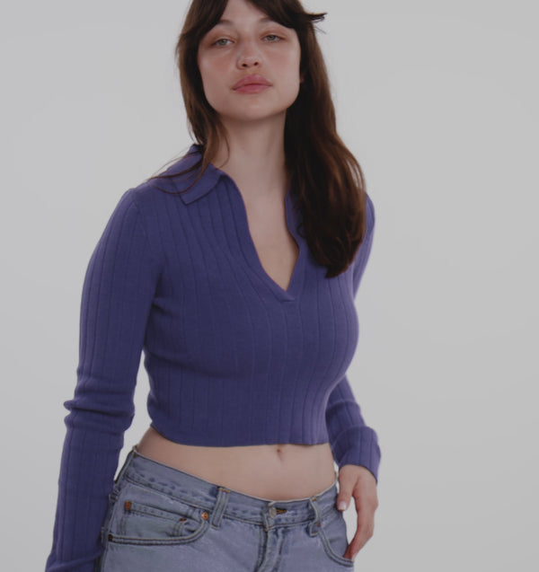 Organic Basics Soft Knit Rib V-Neck Polo Eclipse