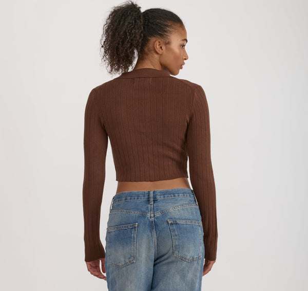 Organic Basics Soft Knit Rib V-Neck Polo Walnut