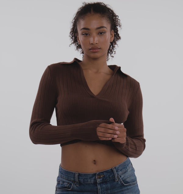 Organic Basics Soft Knit Rib V-Neck Polo Walnut