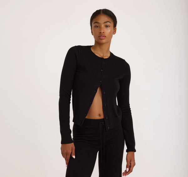 organic basics Soft Knit Slim Cardigan Black