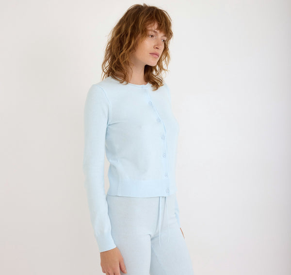 Organic Basics Soft Knit Slim Cardigan Light Blue