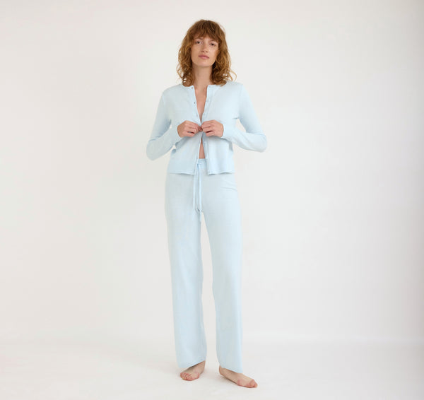 Organic Basics Soft Knit Slim Cardigan Light Blue