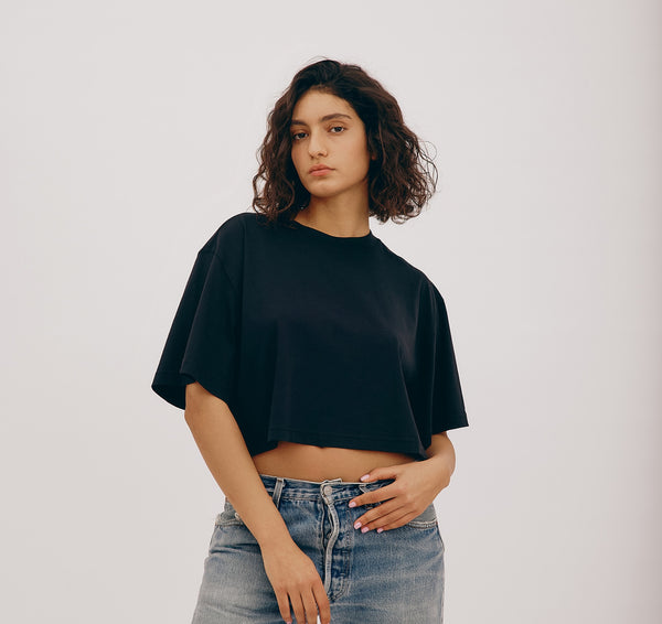Organic Basics True Boxy Crop Tee Black