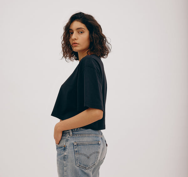 Organic Basics True Boxy Crop Tee Black