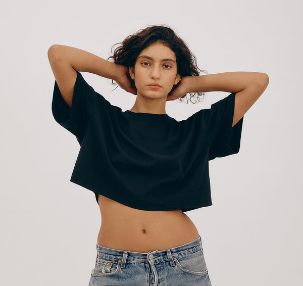 organic basics True Boxy Crop Tee Black