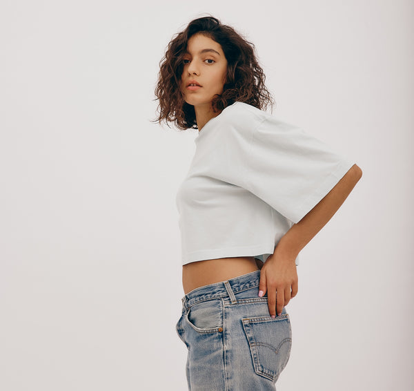 Organic Basics True Boxy Crop Tee Light Blue