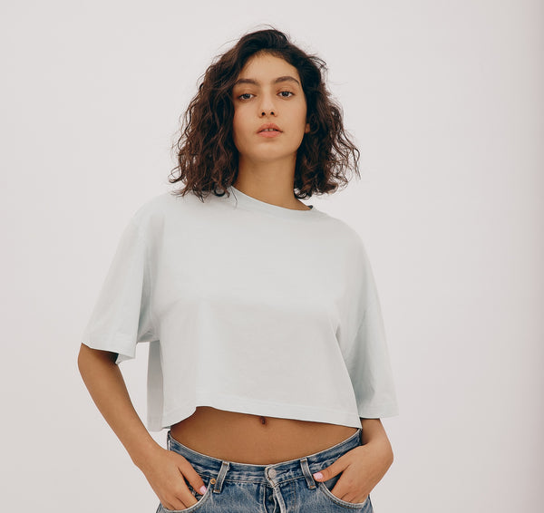 organic basics True Boxy Crop Tee Light Blue