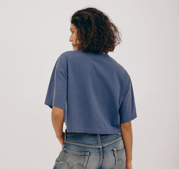 Organic Basics True Boxy Crop Tee Stone Blue
