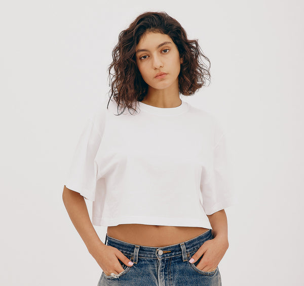 organic basics True Boxy Crop Tee White
