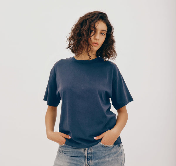 organic basics True Boxy Tee Midnight Blue