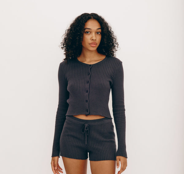organic basics True Knit Cardigan Slate